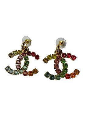 Chanel Cruise Collection CC Logo Color Stone Earrings